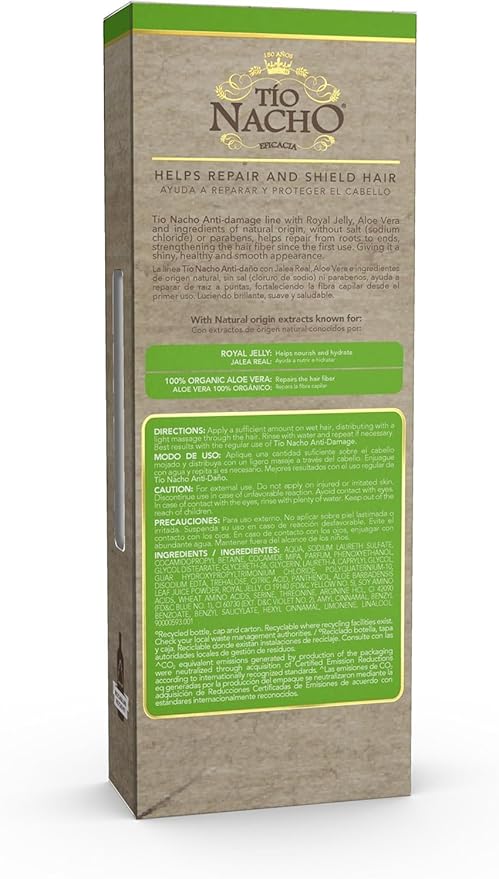 Tio Nacho Aloe Vera Deep Repair Shampoo, Organic Aloe Vera and Royal Jelly for Hair Repair and Protection, with Vegetable Keratin for Strength and Shine, Paraben, Salt, Silicone-Free, 14 Oz (3 Pack)