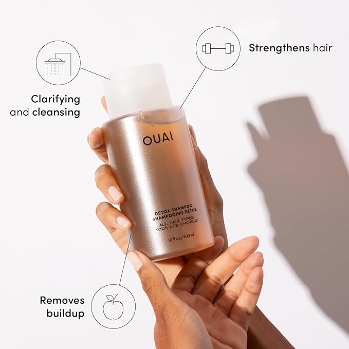 OUAI Detox Shampoo (10 fl oz) & Anti-Dandruff Deluxe Size (1 fl oz) Bundle - Soothing, Clarifying Shampoo Set for Dry, Flaky Scalp - Removes Dirt & Build Up (2 Count)