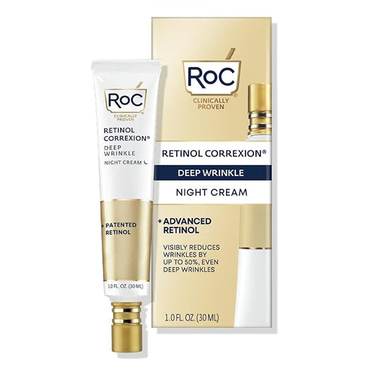 RoC Retinol Correxion Deep Wrinkle Anti-Aging Night Cream, Daily Face Moisturizer with Shea Butter, Glycolic Acid and Squalane, Skin Care Treatment, 1 Ounces (Packaging May Vary)