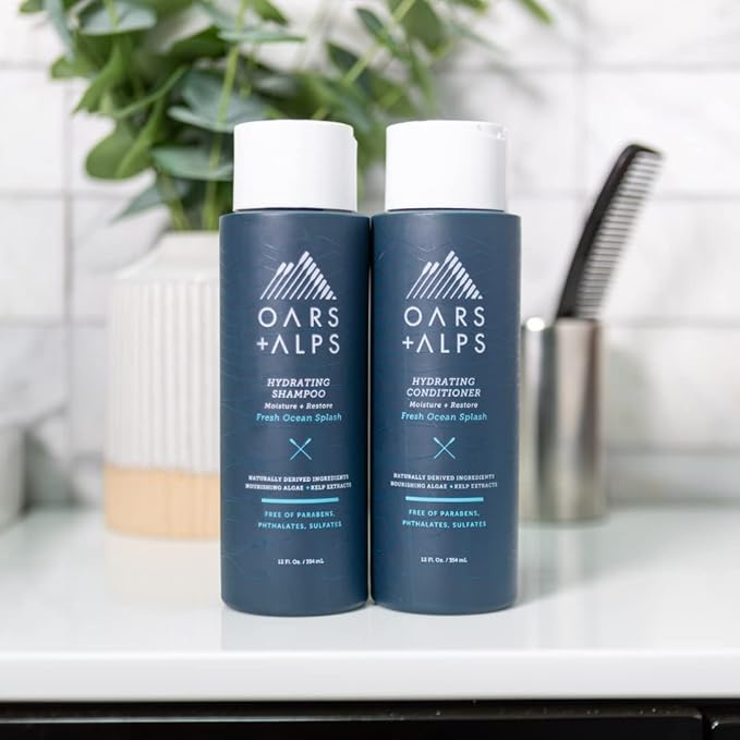 Oars + Alps Men's Sulfate Free Hydrating Shampoo, Infused with Kelp and Algae Extracts, Fresh Ocean Splash, 13.5 Fl Oz