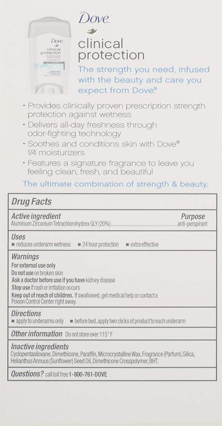 Dove Clinical Protection Antiperspirant/Deodorant, Original Clean, Stick, 1.7 Ounce (Pack of 2)