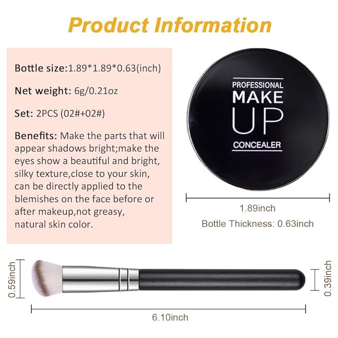 Kaely 2Pcs Pot Concealer Full Coverage Set,under Eye Correcting Concealer,02+02