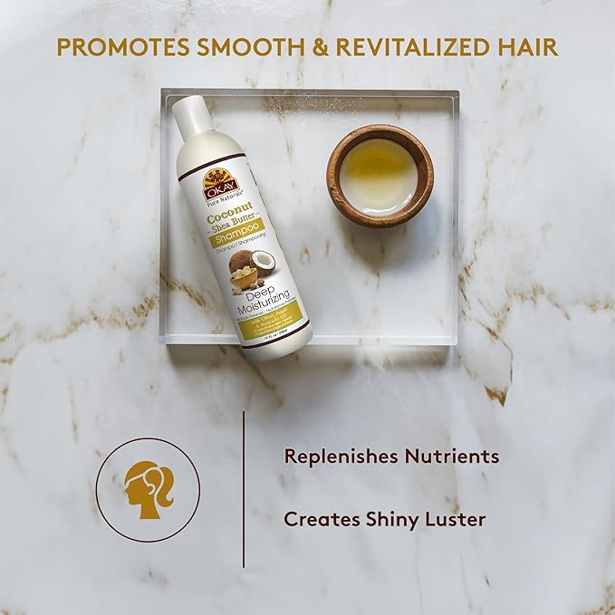 OKAY Coconut&Shea Butter Shampoo Helps Fortify,Strengthen,and Revitalize Hair Sulfate,Silicone,Paraben Free For All Hair Types and Textures Made in USA 12oz