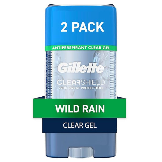 Gillette Antiperspirant and Deodorant for Men, 72hr Sweat & Odor Protection, Long Lasting Freshness, Anti-White Mark Technology, Clear Gel, Wild Rain Scent, 3.8 oz (Pack of 2)