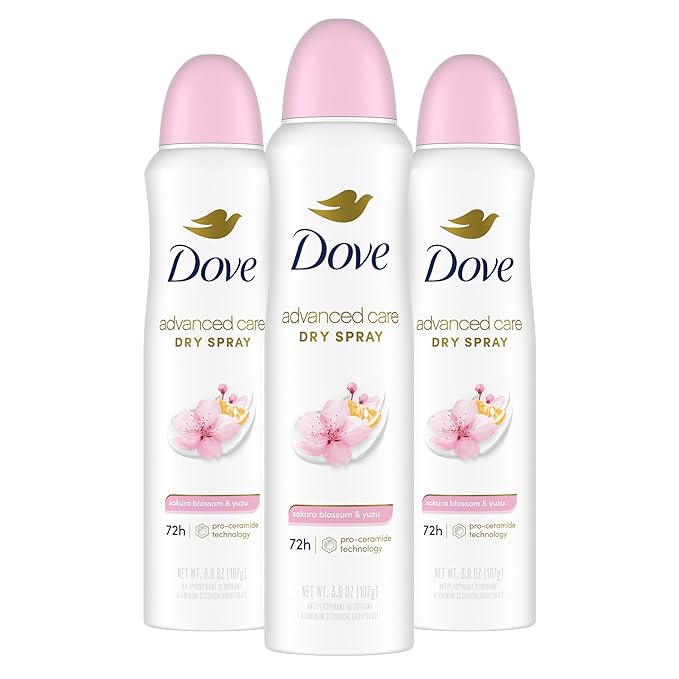 Dove Advanced Care Antiperspirant Deodorant Spray for Women 3 Pack Sakura Blossom & Yuzu 72 hour sweat and odor protection 3.8 oz
