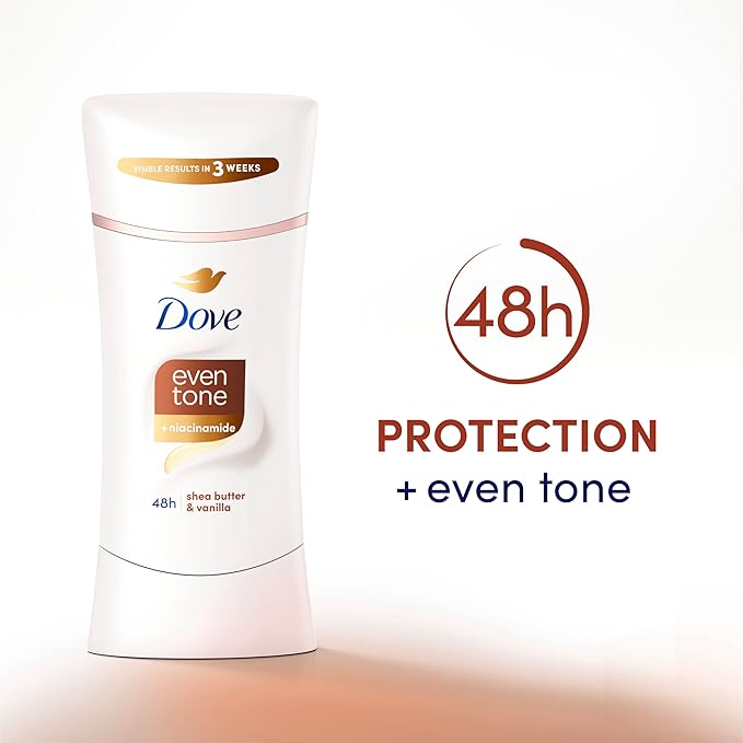 Dove Antiperspirant Deodorant Stick Even Tone Shea Butter & Vanilla Pack of 3 for 48h Odor and Sweat Protection & Skin Restoration, with Niacinamide & Visible Results in 3 Weeks, 2.6 oz