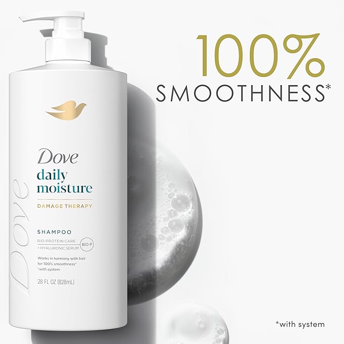 Dove Damage Therapy Shampoo Daily Moisture for Dry Hair with Bio-Protein Care Technology and Hyaluronic Serum 28 Fl Oz