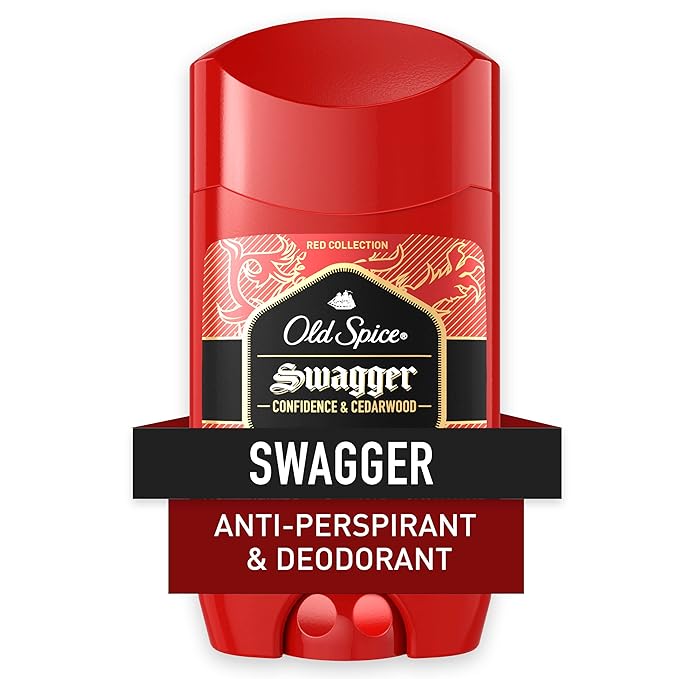 Old Spice Antiperspirant Deodorant for Men, 24/7 Odor Protection, 24/7 Lasting Freshness, Red Collection, Swagger with Cedarwood Scent, 2.6 oz