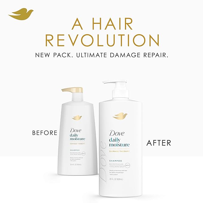 Dove Damage Therapy Shampoo Daily Moisture for Dry Hair with Bio-Protein Care Technology and Hyaluronic Serum 28 Fl Oz
