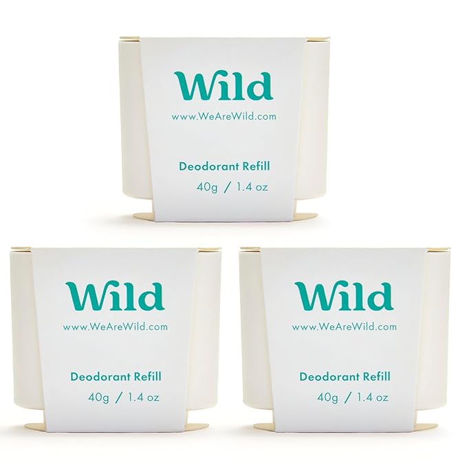 Wild - Refillable Deodorant - Fresh Cotton & Sea Salt Refill Trio Pack - Vegan - Aluminum Free - Long Lasting Protection - 3 Pack of 1.41oz Refills