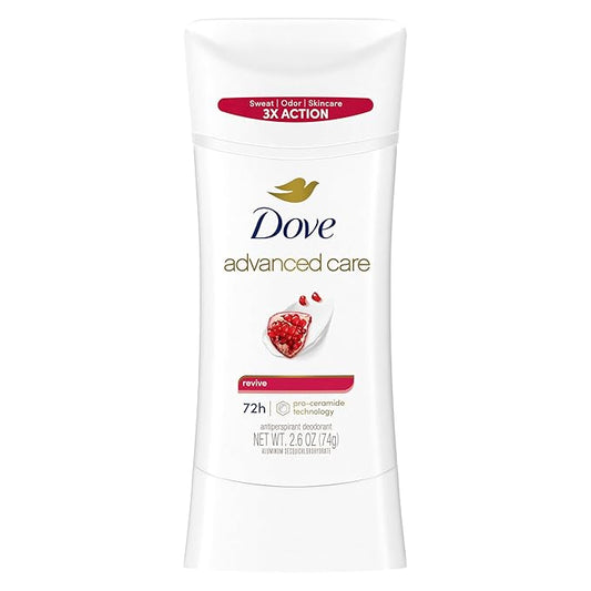 Dove Advanced Care Antiperspirant Deodorant Stick Revive to help skin barrier repair after shaving by boosting skin's ceramide levels 72 hour odor control and all-day sweat protection 2.6 oz