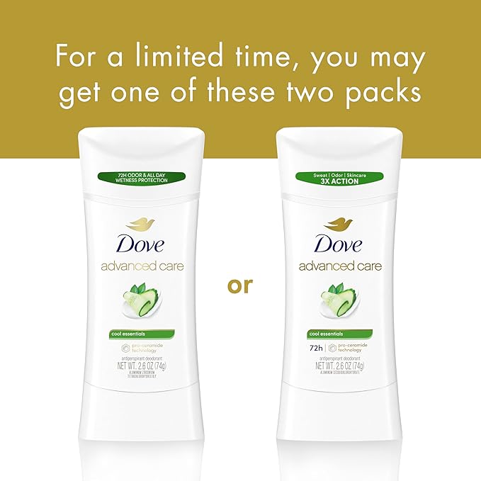 Dove Advanced Care Antiperspirant Deodorant Stick for Women Cool Essentials For 48 Hour Protection And Soft And Comfortable Underarms, 2.6 oz 2 Count