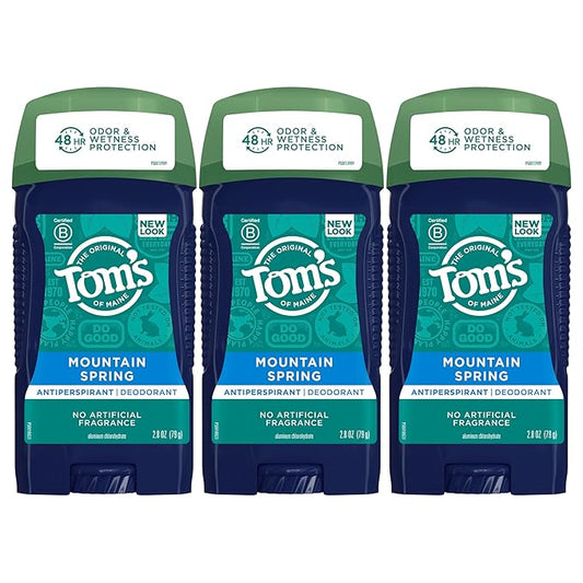 Tom's of Maine Antiperspirant Deodorant for Men, Mountain Spring, 2.8 oz. 3-Pack