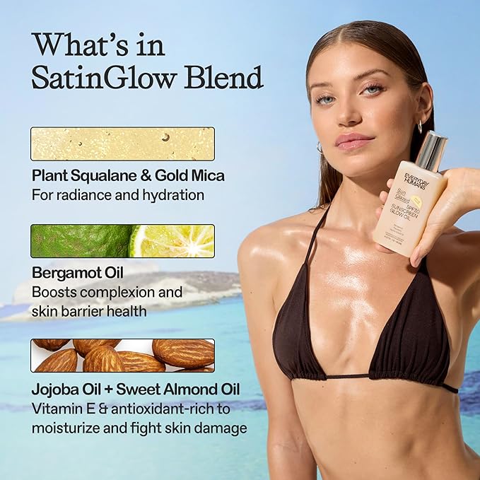 Everyday Humans SPF30 Sheer Body Glow Oil with Gold Mica | Sun Glazed Hydrating UV Protection Vegan Cruelty Free 5.1 Fl Oz | Bergamot, Squalane, Jojoba Seed Oil | UVA/UVB Broad Spectrum Protection…