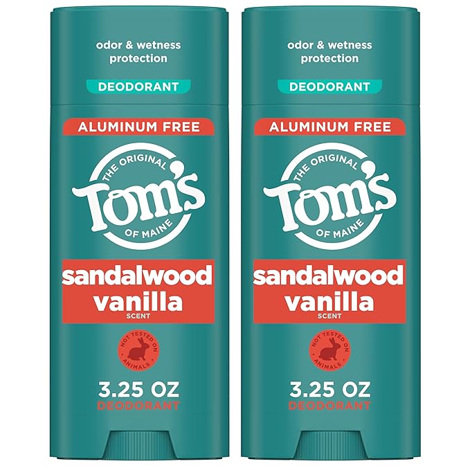 Tom's of Maine Sandalwood Vanilla Aluminum Free Natural Deodorant For Women & Men | Goes on Clear | Odor & Wetness Protection | Naturally Derived and Moisture-Locking Ingredients | 3.25 oz (2 Pack)