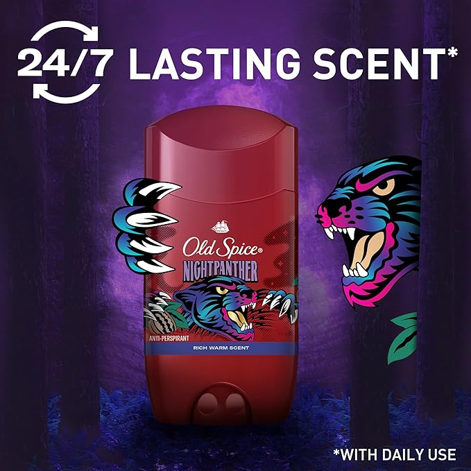 Old Spice Aluminum Free Deodorant for Men, 24/7 Odor Protection, 24/7 Freshness & Lasting Scent, Goes on Clear, NightPanther with Rich Warm Scent, 2.6 oz (Pack of 6)