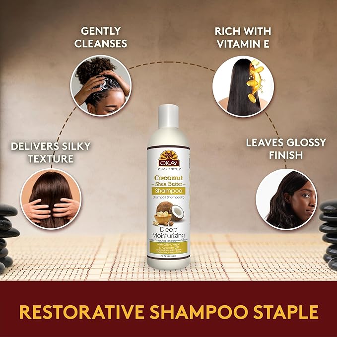 OKAY Coconut&Shea Butter Shampoo Helps Fortify,Strengthen,and Revitalize Hair Sulfate,Silicone,Paraben Free For All Hair Types and Textures Made in USA 12oz