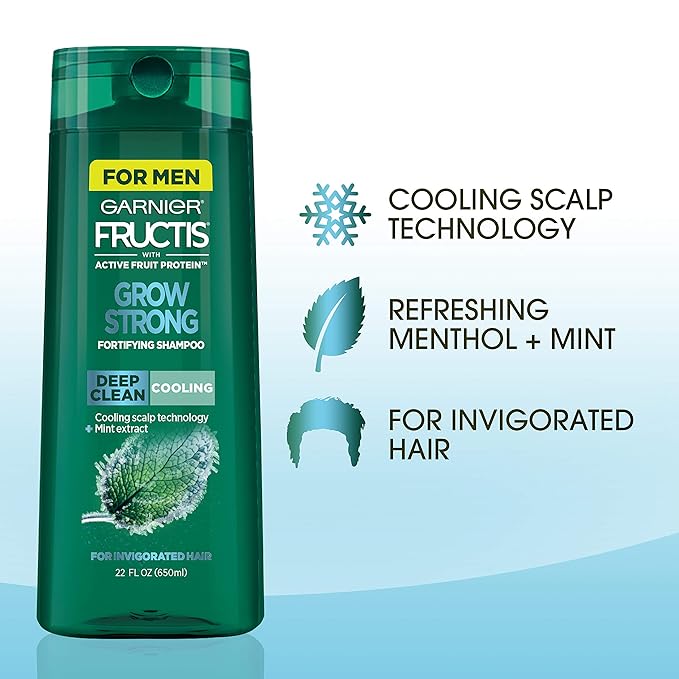 Garnier Hair Care Fructis Deep Clean Grow Strong Cooling Shampoo for Men for Invigorated Hair, 22 Fl Oz