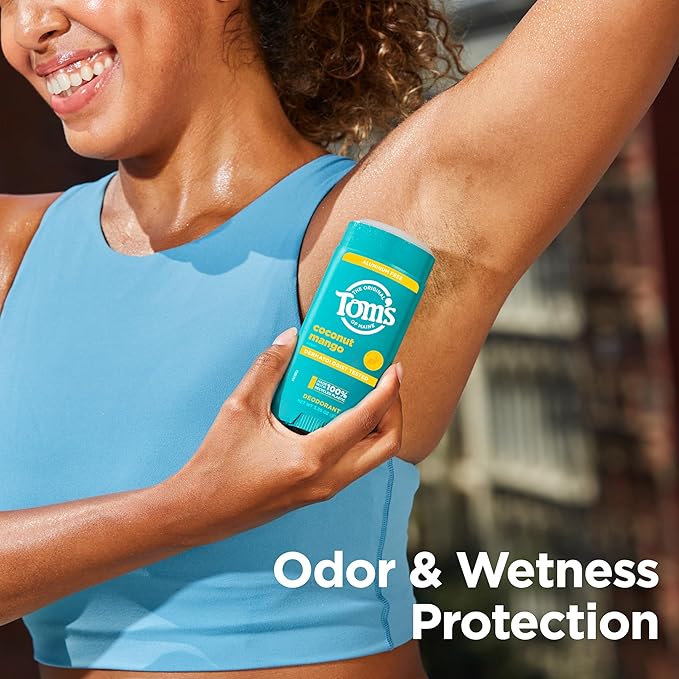 Tom's of Maine Coconut Mango Aluminum Free Natural Deodorant For Women & Men | Goes on Clear | Odor & Wetness Protection | Naturally Derived and Moisture-Locking Ingredients | 3.25 oz (2 Pack)