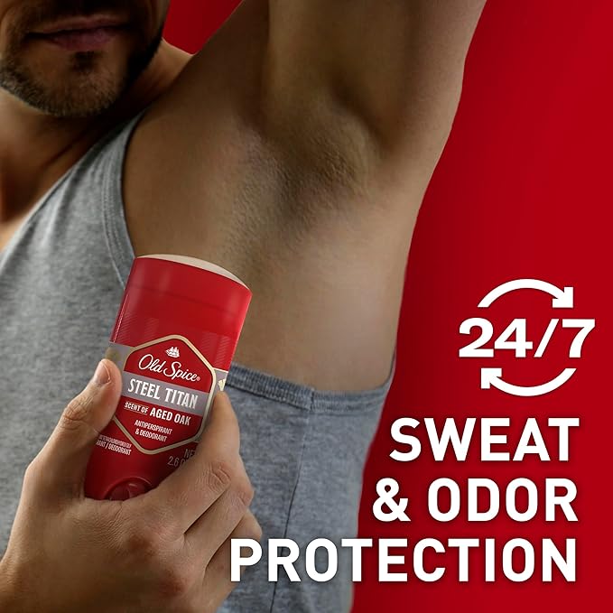 Old Spice Antiperspirant Deodorant for Men, 24/7 Sweat & Odor Protection, 24/7 Lasting Freshness, Invisible Solid, Steel Titan with Aged Oak Scent, 2.6 oz (Pack of 6)