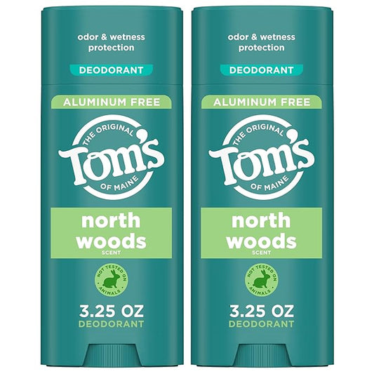 Tom's of Maine North Woods Aluminum Free Natural Deodorant For Women & Men | Goes on Clear | Odor & Wetness Protection | Naturally Derived and Moisture-Locking Ingredients | 3.25 oz (2 Pack)