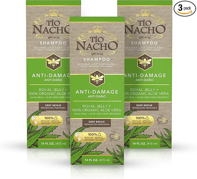 Tio Nacho Aloe Vera Deep Repair Shampoo, Organic Aloe Vera and Royal Jelly for Hair Repair and Protection, with Vegetable Keratin for Strength and Shine, Paraben, Salt, Silicone-Free, 14 Oz (3 Pack)