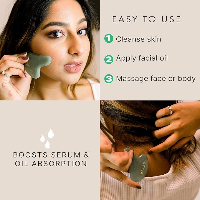 Beauty by Earth Jade Gua Sha - Smoothes Fine Lines & Wrinkles, Face Sculpting Tool for Face Massage, Jaw Massager, Facial Massage Tools, Small Gifts for for Women and Teenage Girls