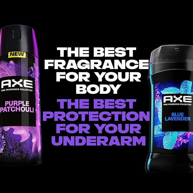 AXE Fine Fragrance Collection Premium Body Spray Purple Patchouli with Citrus + Oak Essential Oils 3 Count with 72H Odor Protection Aluminum-Free 4 oz