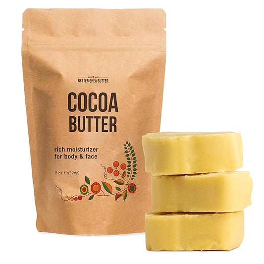 Better Shea Butter Cocoa Butter - 8 oz Block, Deeply Moisturizes Skin, Diminishes Scars, Stretch Marks, Soothes Dry Skin