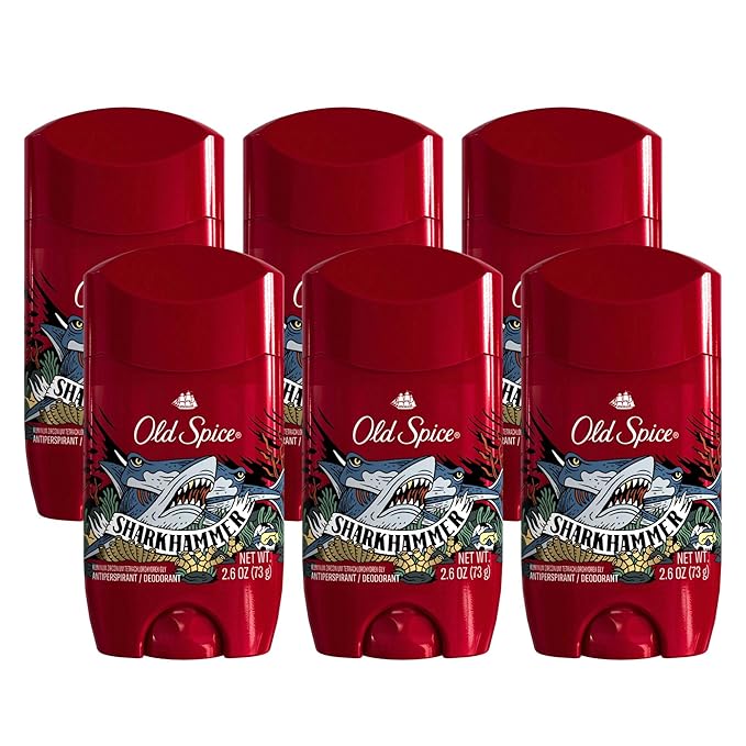 Old Spice Aluminum Free Deodorant for Men, 24/7 Odor Protection, 24/7 Freshness & Lasting Scent, Goes on Clear, Sharkhammer Scent, 2.6 oz (Pack of 6)