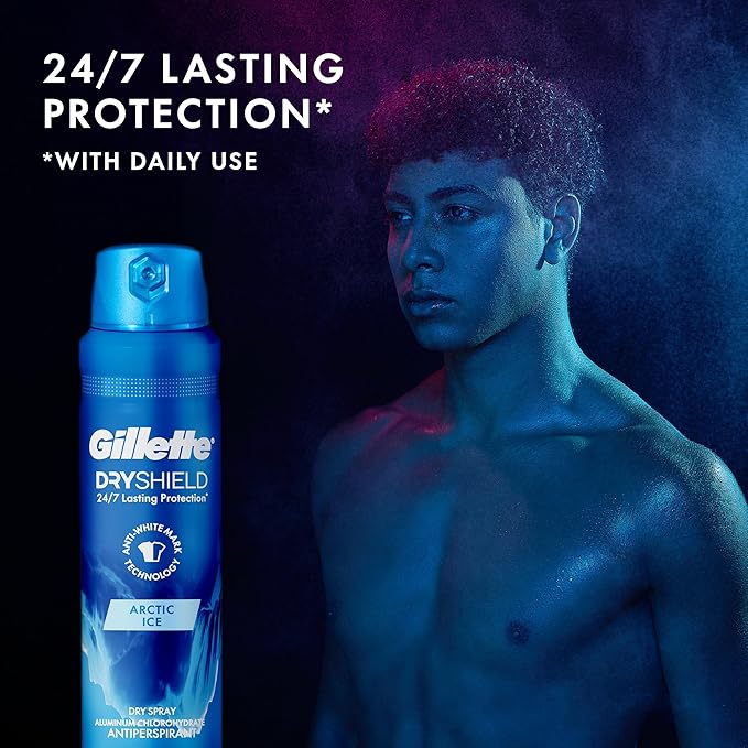 Gillette Dry Spray Antiperspirant and Deodorant for Men, 24/7 Sweat & Odor Protection, Anti-White Mark Technology, Arctic Ice Scent, 4.3 oz (Pack of 3)