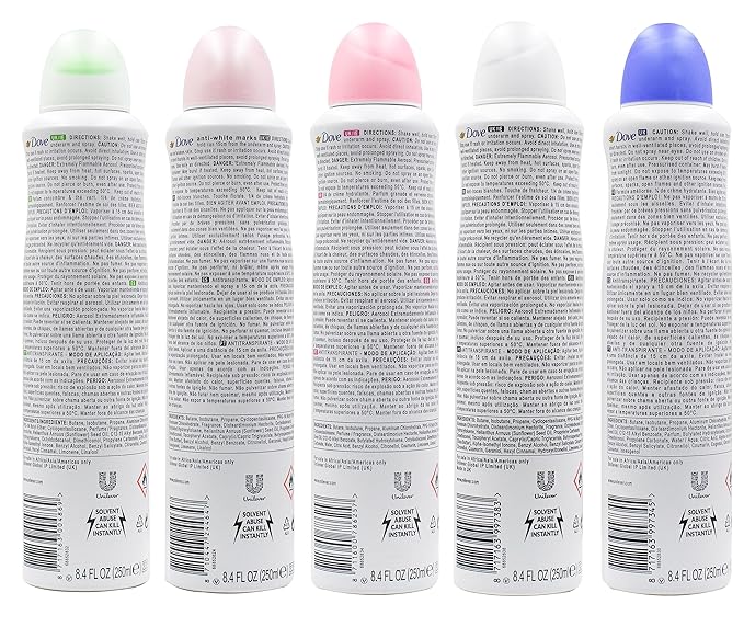 Dove Antiperspirant Deodorant Spray, International Version, 250 ml (Pack of 5)