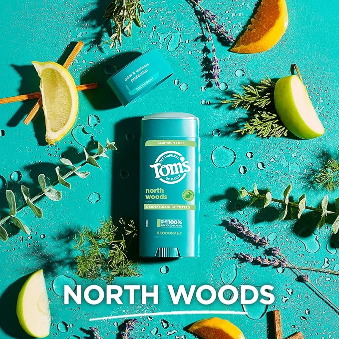 Tom's of Maine North Woods Aluminum Free Natural Deodorant For Women & Men | Goes on Clear | Odor & Wetness Protection | Naturally Derived and Moisture-Locking Ingredients | 3.25 oz (2 Pack)